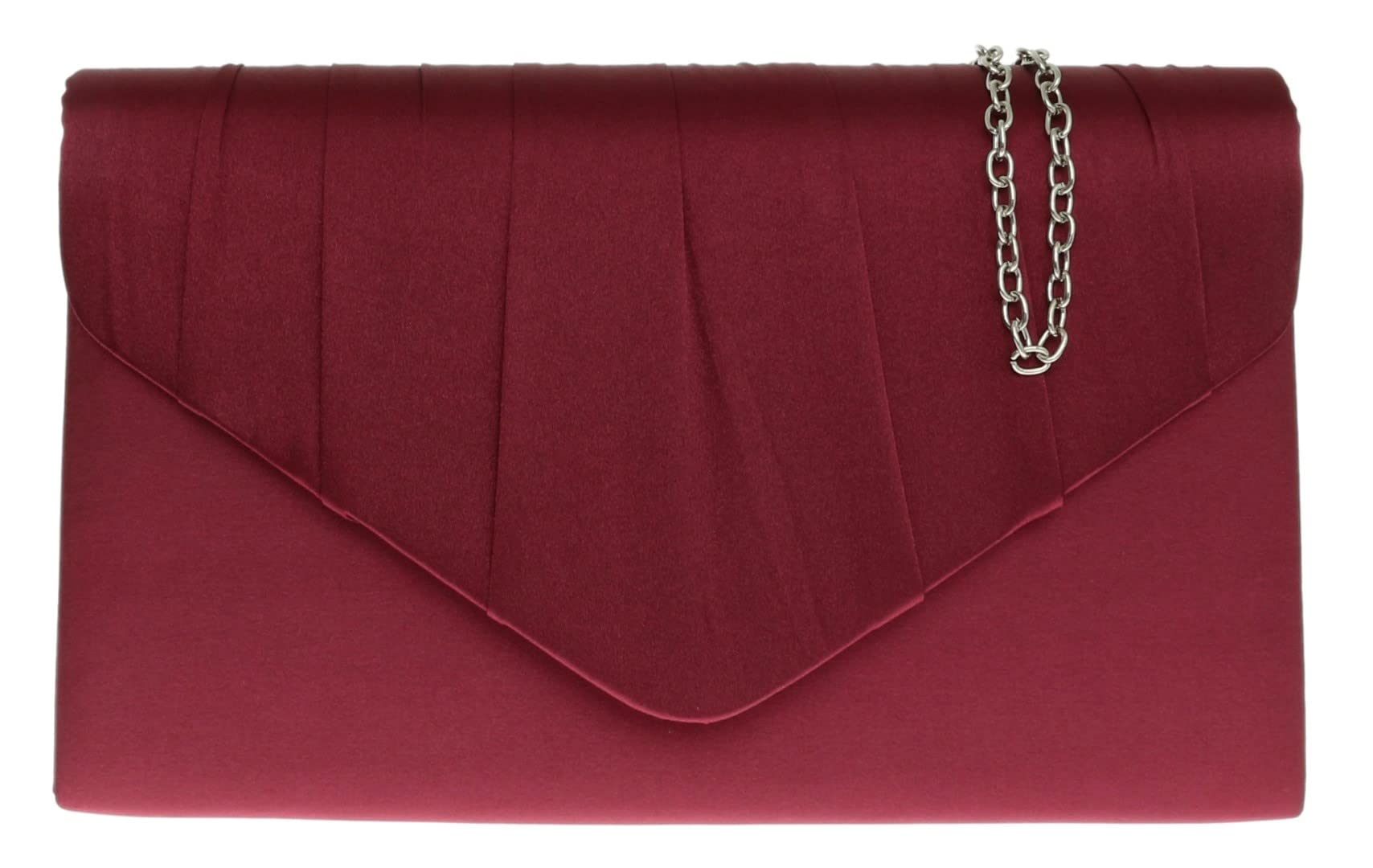Girly Handbags Womens Satin Pleated Clutch Bag Burgundy