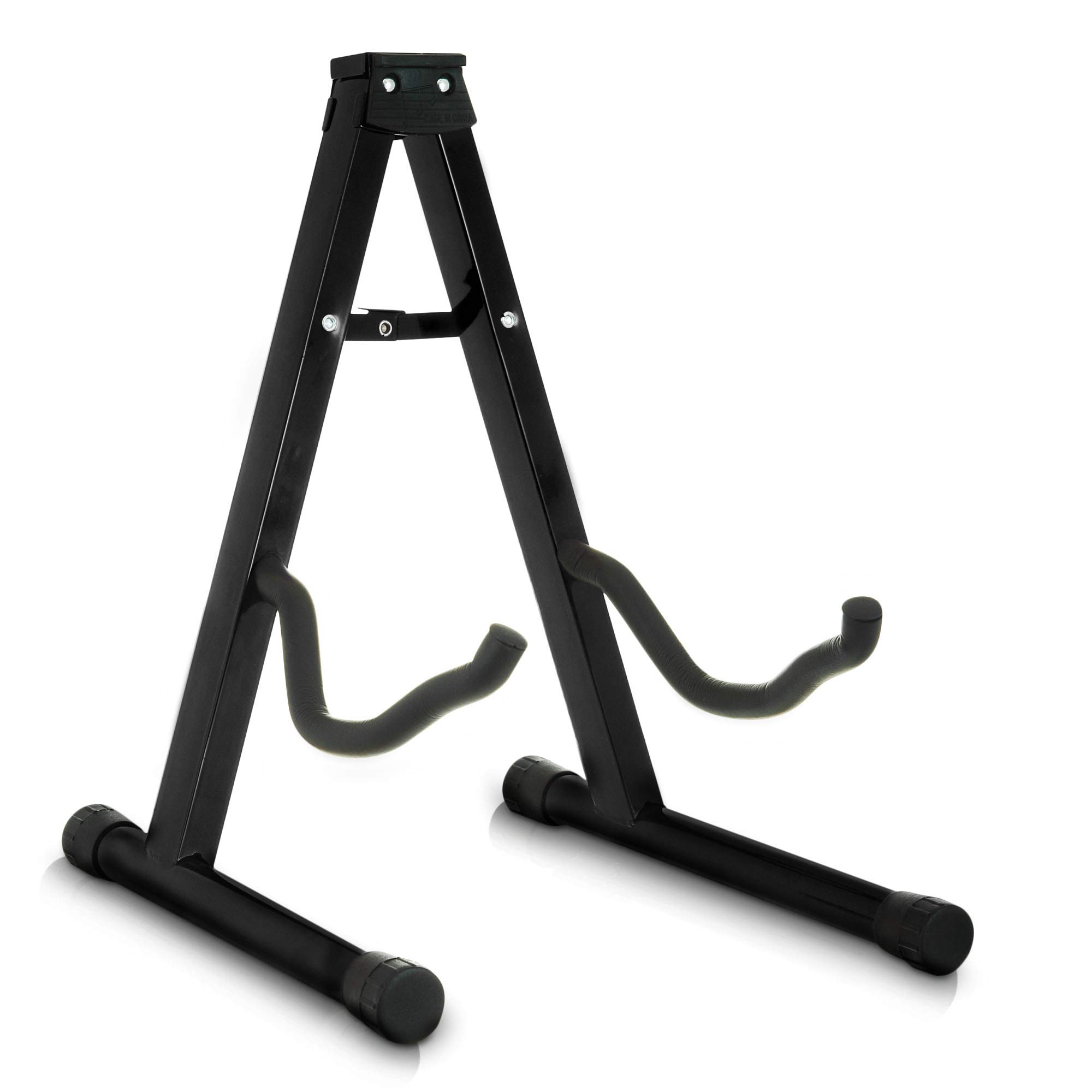 LIVIVO Folding Universal A-Frame Foldable Floor Guitar Stand Acoustic Electric Stand With Cradle Hooks And Back Rest - Black