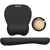 TECKNET Gel Ergonomic Mouse Pad &amp; Keyboard Wrist Rest &amp; Coaster | 3 in 1 Set, Pain Relief, Milk Silk Cloth, Non-Slip PU Base, Easy Typing, Memory Foam Wrist Support for Office &amp; Home