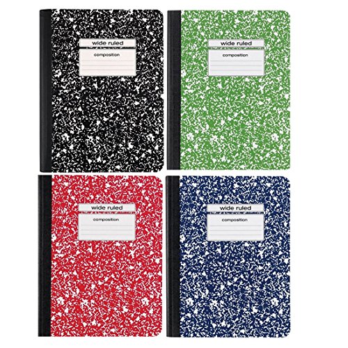 Staples Wide Ruled Composition Books 4 Pack Blue Red Green Black 100 Pages