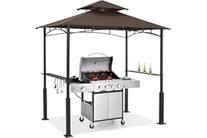 ABCCANOPY 8x5 Grill Gazebo - Outdoor BBQ Canopy Shelter with Led Light for Patio Backyard Grilling (Brown)