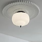 Milk Glass Semi Flush Mount Ceiling Light, 12" Mid Century Modern Schoolhouse Close to Ceiling Light Fixtures, Black White Vi