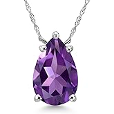 Gem Stone King 14K White Gold Purple Amethyst Pendant Necklace for Women | 2.65 Cttw | Gemstone February Birthstone | Pear Shape 12X8MM | With 18 Inch Chain