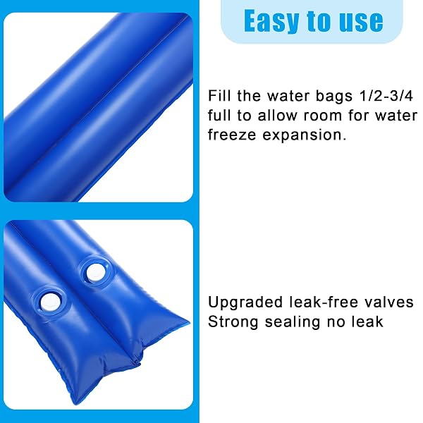 AORIHER 18 PCS 8 FEET WATER BAGS FOR POOL COVER DOUBLE WATER TUBE POOL COVER WEIGHTS WITH TRANSPARENT TPU PATCH TAPE REPAIR TAPE FOR WINTER (BLUE)