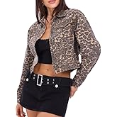 Justalwart Women's Lightweight No Stretch Animal Print Retro Shape Button-up Front Cropped Jacket