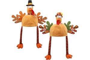 KnomeKo Thanksgiving Costume Plush Turkey Hats, 2 Pcs Gobbler Turkey Hats for Adult, Novelty Thanksgiving Dressup Party Favors, Thanksgiving Essentials Funny Turkey Trot Holiday Gifts