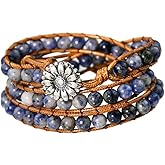 NUZUJX Boho Stone Beads Wrap Bracelet for Women Men Natural Crystal Beaded Wrap Bracelet Adjustable Bohemian Handmade Bracelet Jewelry Gifts