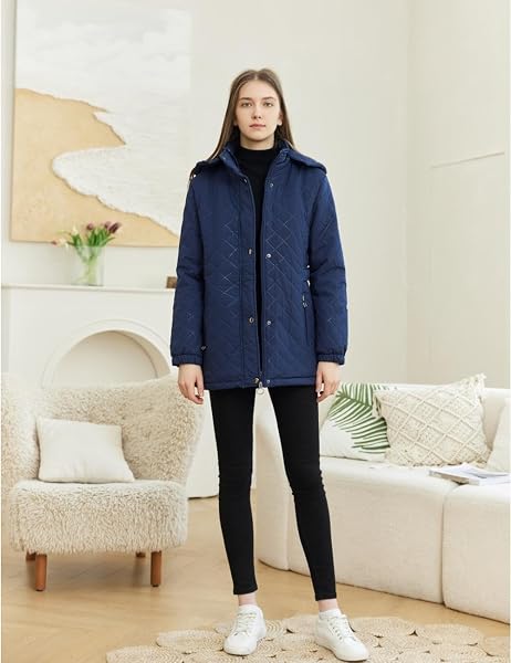 LQHHYLYX WOMENS FASHION HOODED THICKENED FLEECE WINTER SOFT LONG WARM JACKET(MEDIUM,DARK-BLUE)
