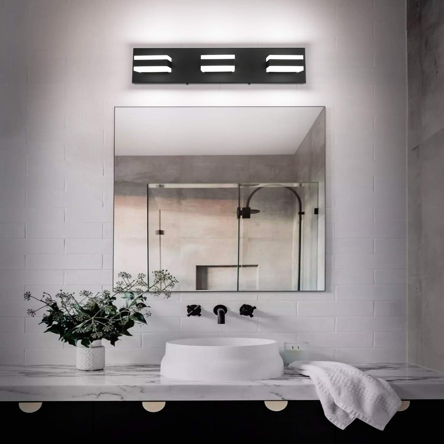 SOLFART LED Modern Black Bathroom Vanity Lights Over Mirror 3 Lights Acrylic Bath Wall Lighting S8568 - - 
