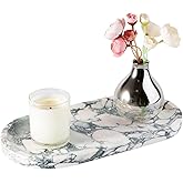 Koville Natural Marble Tray for Bathroom Countertop, Marble Vanity Trays for Perfume, Cosmetics, Jewelry, Decorative Tray for Dresser Organizer, Stone Storage Trays for Bathroom Decor(Grey)
