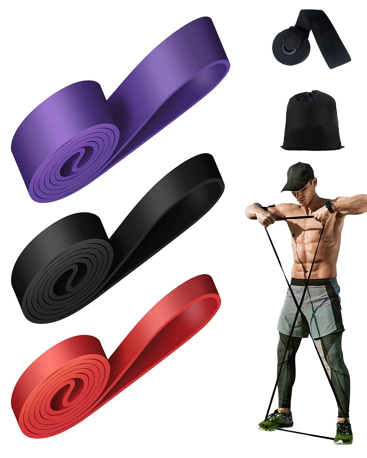 Victoper Resistance Bands（3 Pieces）Pull Up Bands Gym Bands Resistance for Strength Training Fitness Pilates Yoga Stretch Toning Pull Up Bands Includ Door Anchor and Storage Bag Red/Black/Purple