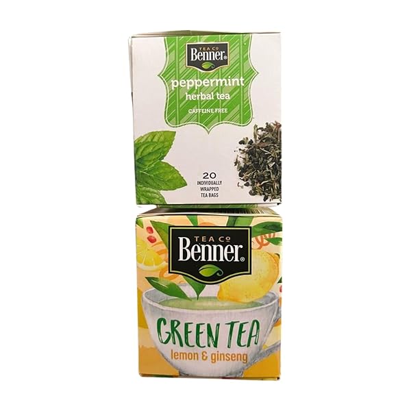 TEA CO BENNER PEPPERMINT AND GINSENG TEA BAGS VARIETY PACK, 40 COUNT, INDIVIDUALLY WRAPPED, 1.06 OZ