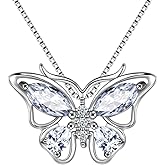 Aurora Tears Butterfly Birthstone Pendant Necklace - Women 925 Sterling Silver Butterflies Birthstone Pendant Necklace Jewelry Birthday Gift for Women
