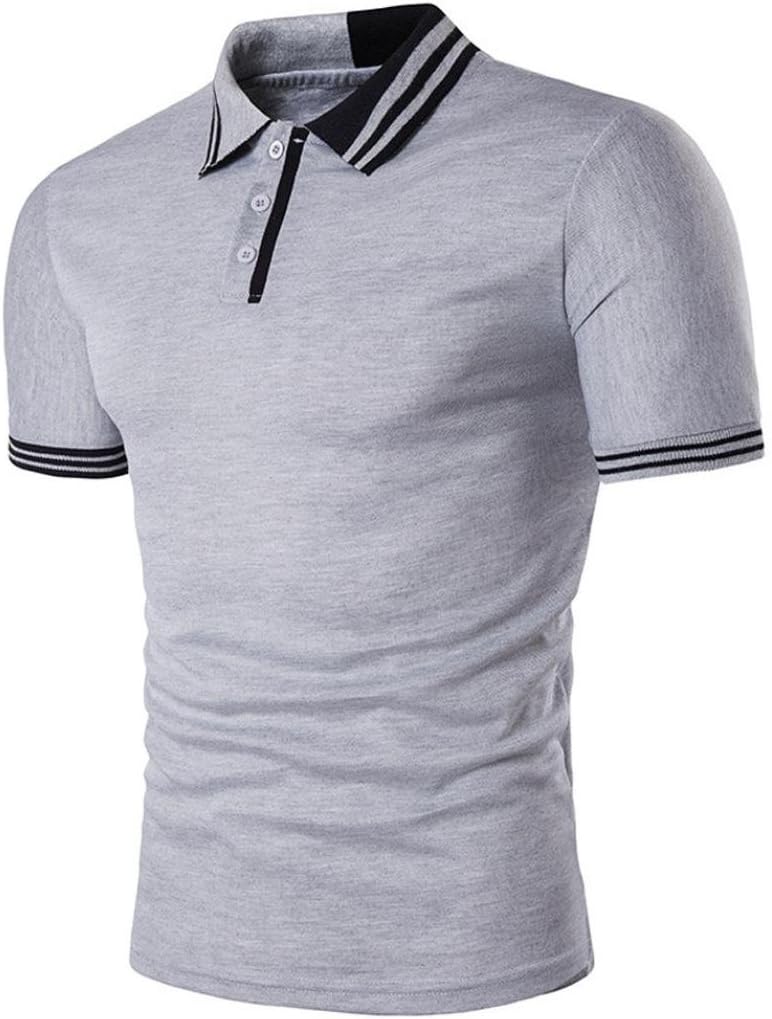Hmeng Mens Polo Shirts Contrast Collar Golf Tennis Sports Casual Short Sleeve Summer Plain Shirt Tops (XXL, Gray)