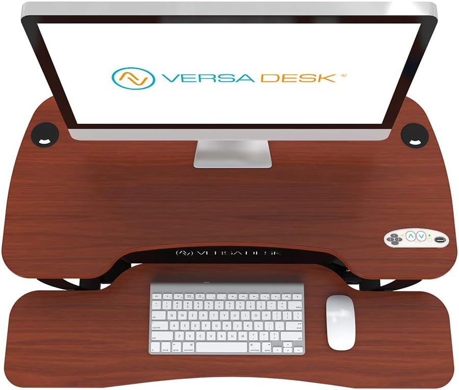 VersaDesk Power Pro Elite USA Manufactured | Touch Button Electrical Height Adjustable Standing Desk Converter | Programmable | Control Panel + USB Port Charger (Cherry, 36" x 24")