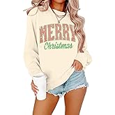 Tewmeu Christmas Sweatshirts for Women Sparkly Merry Christmas Shirt Glitter Xmas Crewneck Pullover Long Sleeve Tops
