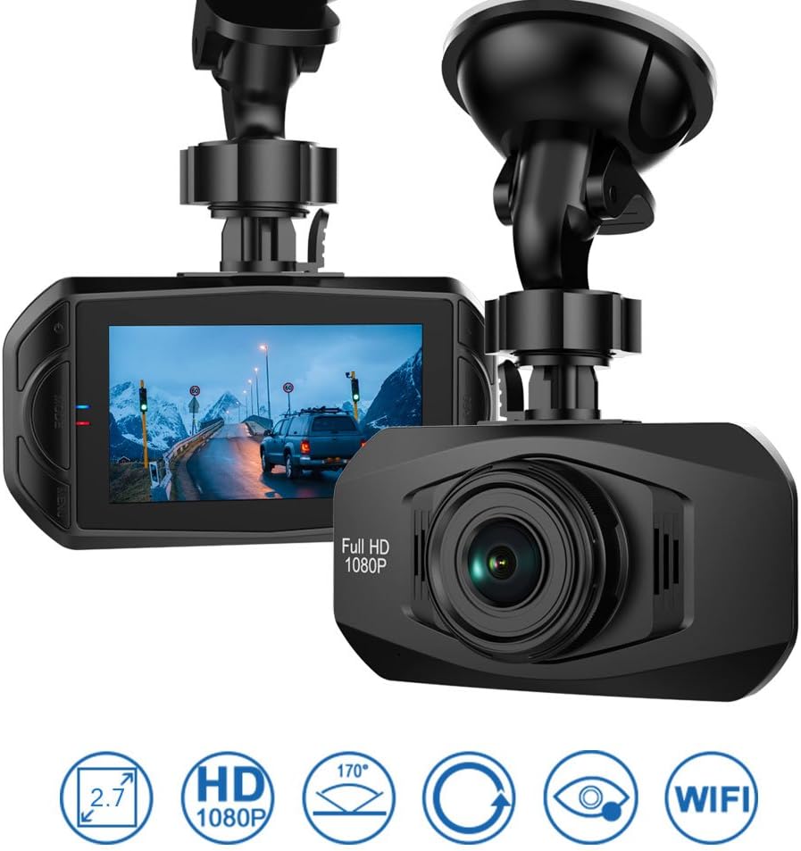 Car Dash Cam - Full HD 1080P 170° Wide Angle Dashboard Camera Recorder with WDR, Built-in WiFi, G-Sensor, Sony Sensor HD Night Vision 2.7"LCD Parking Monitor