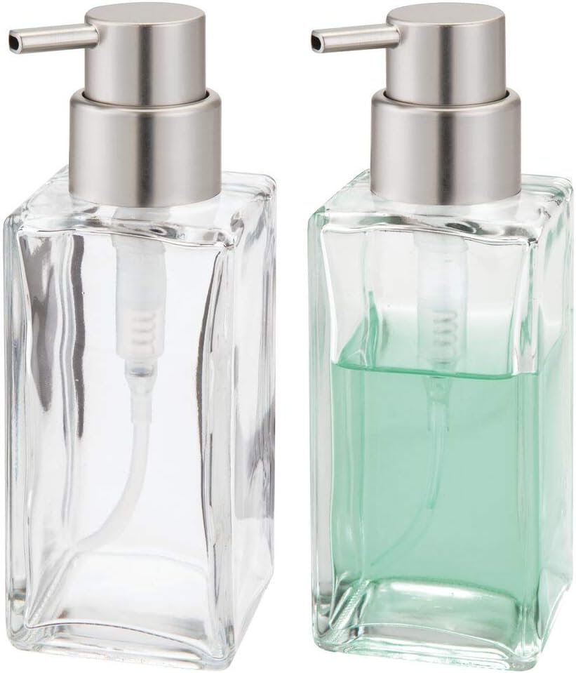 Mdesign Set Of 2 Refillable Soap Dispenser Liquid Hand Soap Dispenser Plastic And Glass Soap Dispenser High Quality Kitchen And Bathroom Accessories Clear Brushed Nickel Amazon Co Uk Kitchen Home