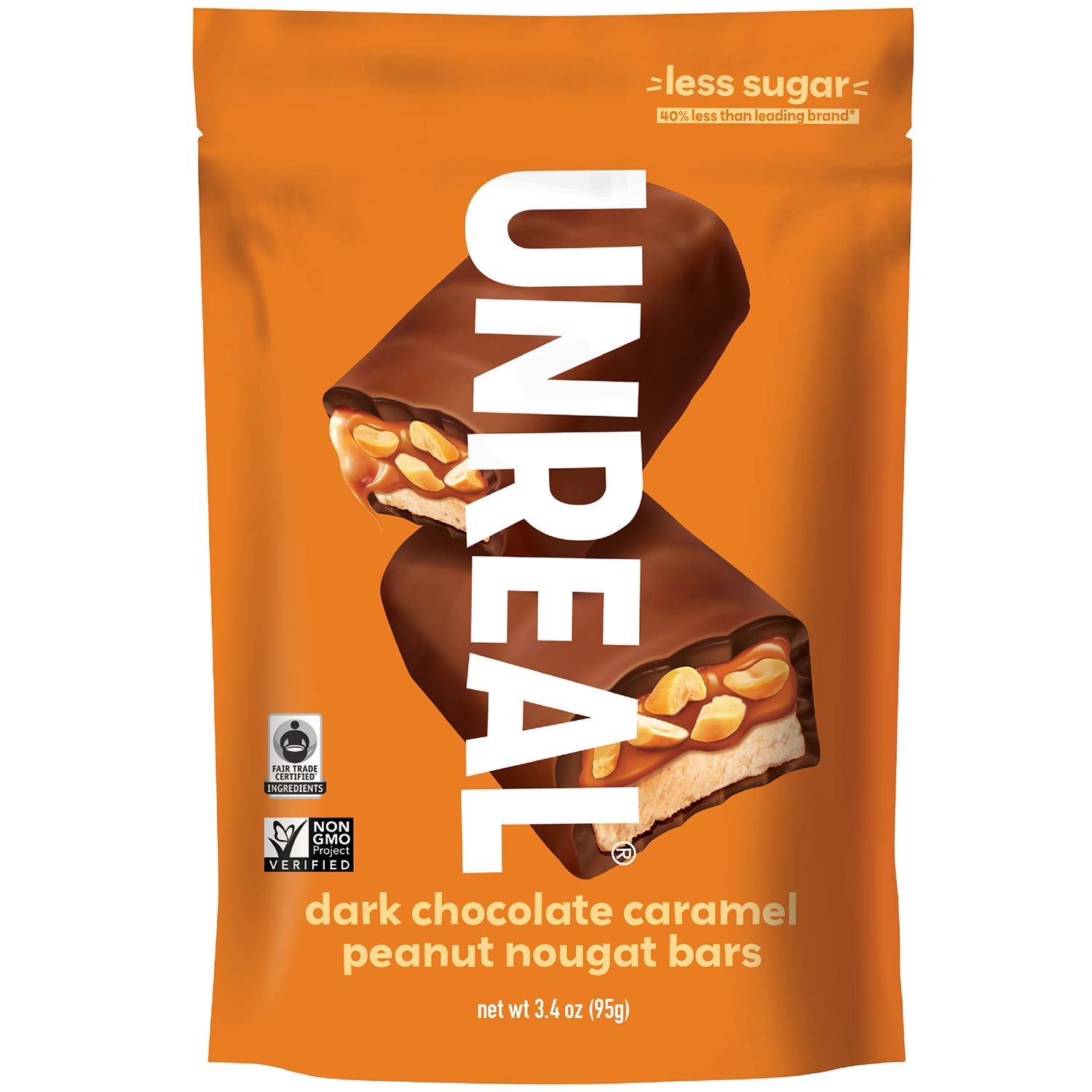 UNREAL Dark Chocolate Caramel Peanut Nougat Bars Less
