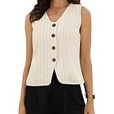 Allegra K Vest Tops for Women Striped Linen V Neck Sleeveless Button Down Waistcoat Business Casual Summer Crop Tops