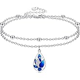 VONALA 925 Sterling Silver Anklet for Women Moon Cat Ankle Bracelet Enamel Teardrop Anklet