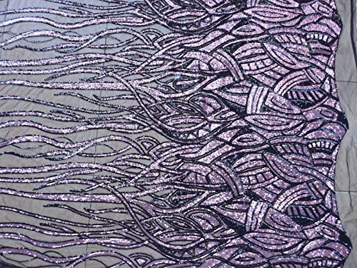 51'' Purple with Black Sequins on Black Mesh Embroidered Lace Fabric for Dress Lace Fabrics (5 yards 1pc)
