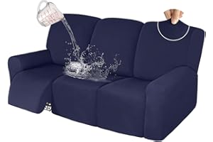 ALIECOM 8 Piece 100% Waterproof Recliner Couch Covers for Reclining Couches 3 Seat Stretch Washable Reclining Sofa Cover for 3 Cushion Couch Slipcover Set Furniture Protector (Navy Blue, 3 Seat)