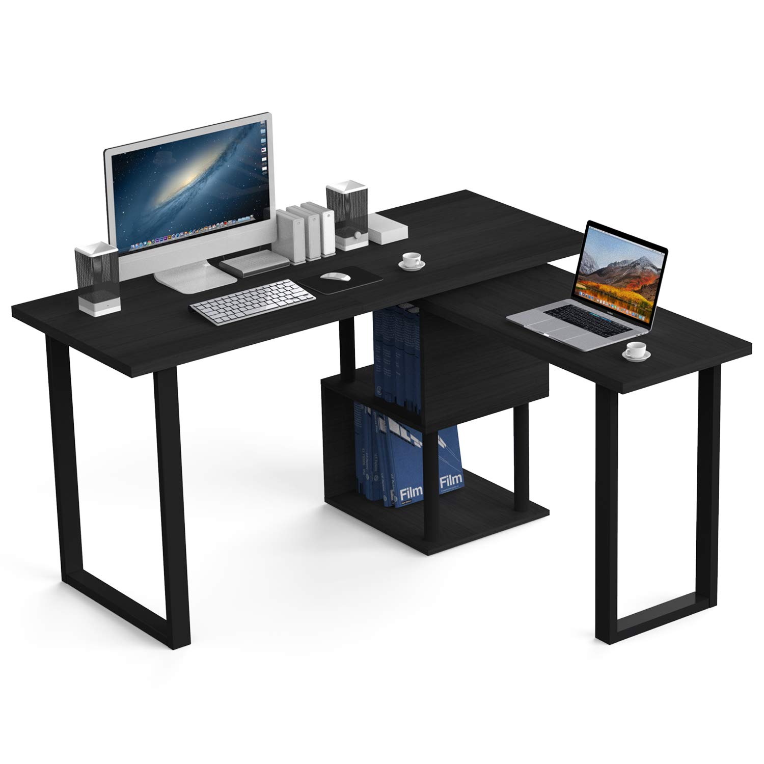 Best black white desk with shelves