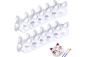 AMDBHC 12 Pcs Cat Mask White Therian Masks to Paint for Kids Girls DIY Craft Masquerade Costume Cosplay Party