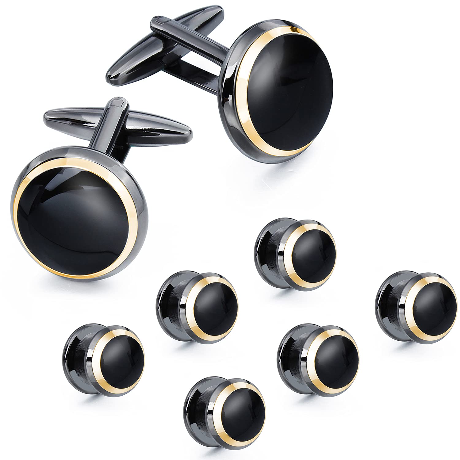 HAWSON Black Cuff Links and Tuxedo Studs Set for Men - Best Gifts for Wedding, Formal Events (Black Enamel)