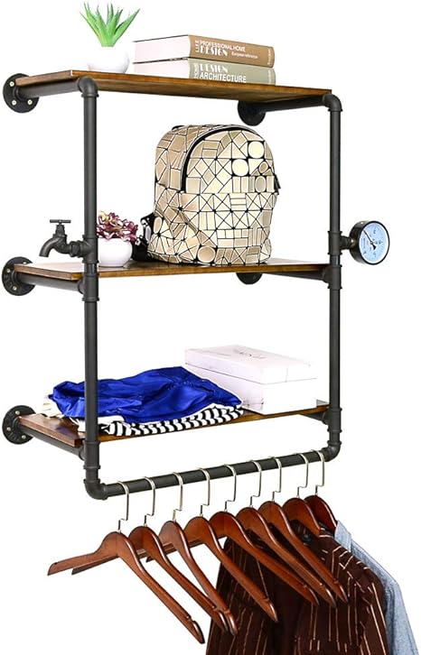 Amazon Co Jp Akozlin ウォールシェルフ 幅65 3段 ウォールハンガー 壁掛けフック 棚板ジャコビアン 鍛鉄コートラック 壁付け 服掛けラック ハンガーラック 幅65 奥行29 高さ66cm クラシカル アイアン ブラック 衣料品店 玄関 浴室 キッチン オフィ ホーム キッチン