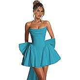 KIRGNT Strapless Homecoming Dresses with Bow Short Satin Prom Dress A Line Cocktail Party Gowns