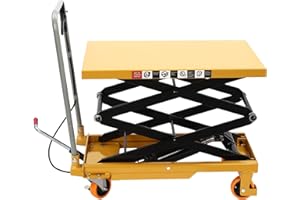 GRFCEVUE 770LBS Hydraulic Lift Table Cart, 51" Lifting Height Hydraulic Lift Table Manual Hydraulic Table Cart Double Scissor Pallet Truck with 4 Wheels & Non-Slip Pad for Material Handling and Transportation