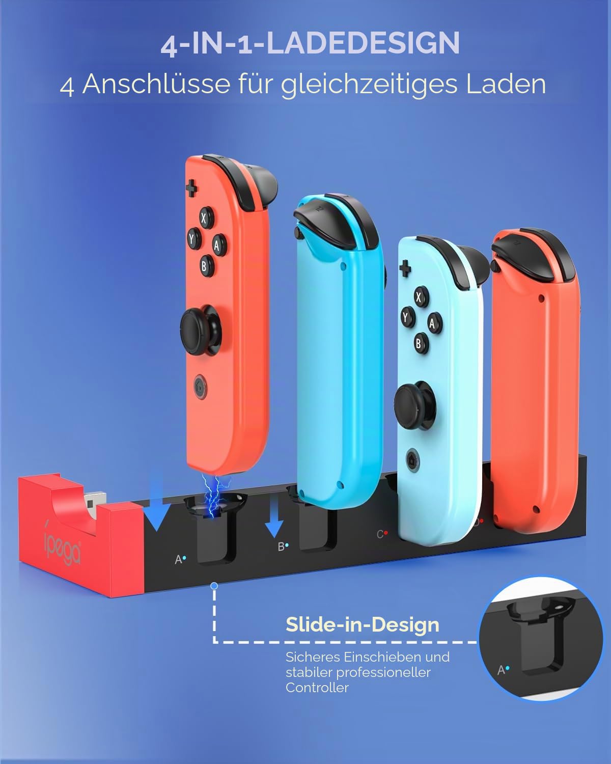 FYOUNG Controller Ladestation für Joy Con kompatibel mit Nintendo Switch & Switch OLED, Switch Ladestation Zubehör für JoyCons mit LED-Anzeige - Schwarz 2
