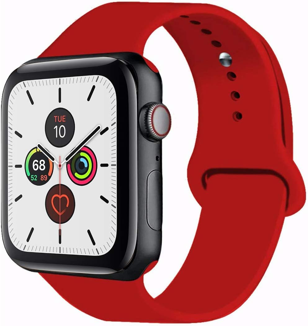 Band Compatible with Apple Watch, Lightweight Breathable Soft Silicone Replacement Band Compatible with 2019 Apple Watch Series 5, iWatch 4/3/2/1, Sport, Nike+, Edition (Red, 42/44mm S/M)