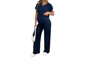 BLENCOT Maternity Clothes Ribbed Short Sleeve Maternity Pajamas Sets Sleepwear Lounge 2 Piece Matching Outfits Set