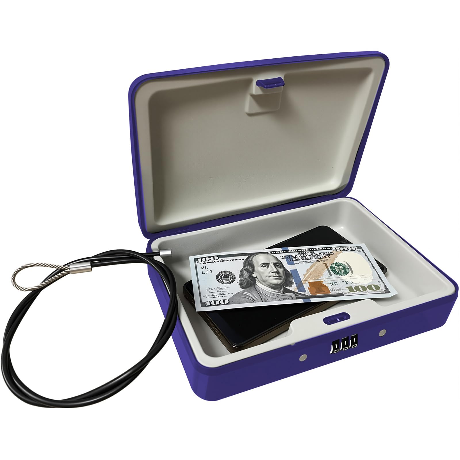 Photo 1 of SEPOX® Small Fireproof Waterproof Safe Box - Blue Portable Security Lock Box with Resettable Combination Lock & 3-Ft Cable | Travel/Dorm/Car Safe for Cash, Jewelry, Pistols