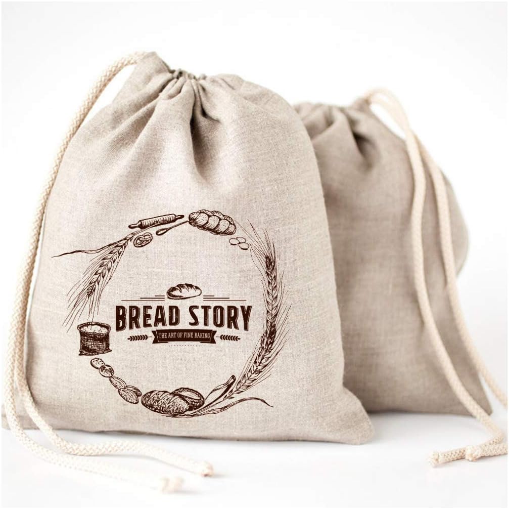 Natural Linen Bread Bags 2Pack Large (30 cm x 40 cm) Ideal for