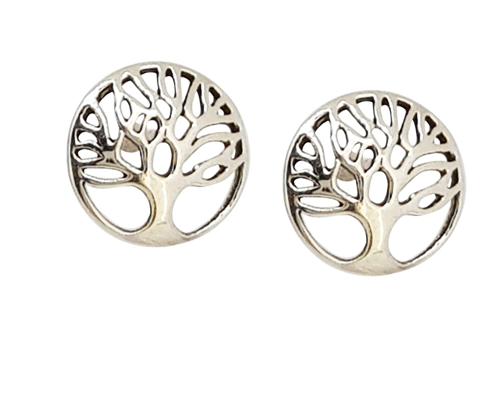 TreasureBay Elegant 925 Sterling Silver Stud Earrings for Women and Girls | Wolf, Elephant, Cross, Aum, Wolf Tree of life, Lotus Earrings (Tree of Life)