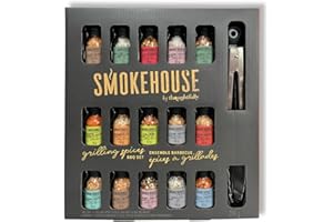 Smokehouse by Thoughtfully, Grilling Spices BBQ Set, Includes BBQ Tongs, Magnet and Flavorful Seasoning and Rubs, Set of 15