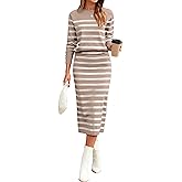 Glamaker 2 Piece Skirt Sets for Women 2026 Fall Fashion Striped Casual Sweater Dress Knit Lounge Travel Outfits Winter Cloth