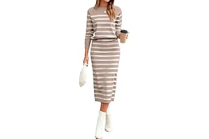 Glamaker 2 Piece Skirt Sets for Women 2025 Fall Fashion Striped Casual Sweater Dress Knit Lounge Travel Outfits Winter Cloth