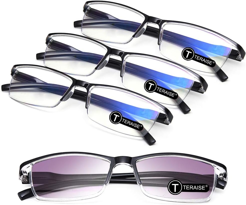 TERAISE 4PCS Value Anti-Blue Light Reading Glasses,Lightweight Comfortable Reader Glasses for Men and Women,Sturdy Reading Sunglasses UV400 Blue Light Blocking Included Glasses Case(1.5X)