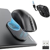ESR MagMouse Snap-to-Carry Bluetooth Mouse, Rechargeable Wireless Mouse for Laptop with Built-in Charging Cable, Reusable Adhesive Holder, BT 5.0 + 2.4 GHz Connectivity, Silent, Ergonomic, Black