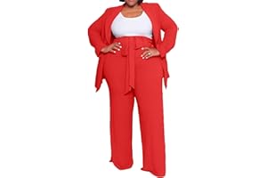 IyMoo Plus Size Suits for Women Business Open Front Long Sleeve Blazer Elastic Waist Solid Straight Leg Pant Set Suits