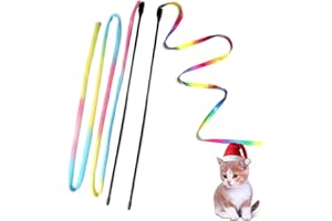 M JJYPET Cat Wand Toys Interactive Kitten Toys for Indoor Cats Colorful Teaser Wand String for Exercise Kitten Stick Kitty Rope Toy Rainbow Ribbon Cat Charmer -2Pcs