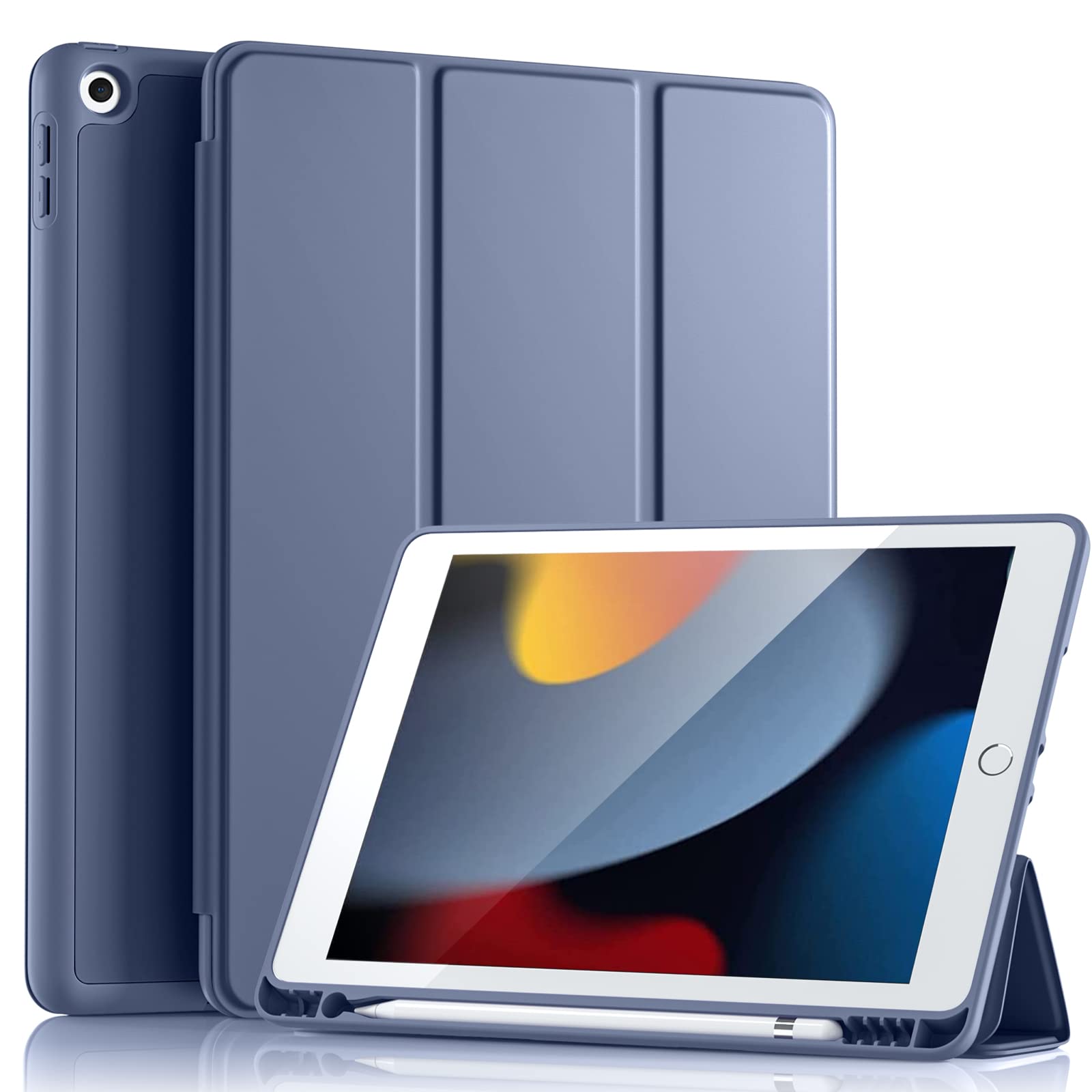 Vobafe Case for iPad 9th 8th 7th Generation 10.2 Inch Case (2021/2020/2019 Model, iPad 9/8/7), Flexible TPU Back Cover, with Pencil Holder, Auto Wake/Sleep, BlueGrey