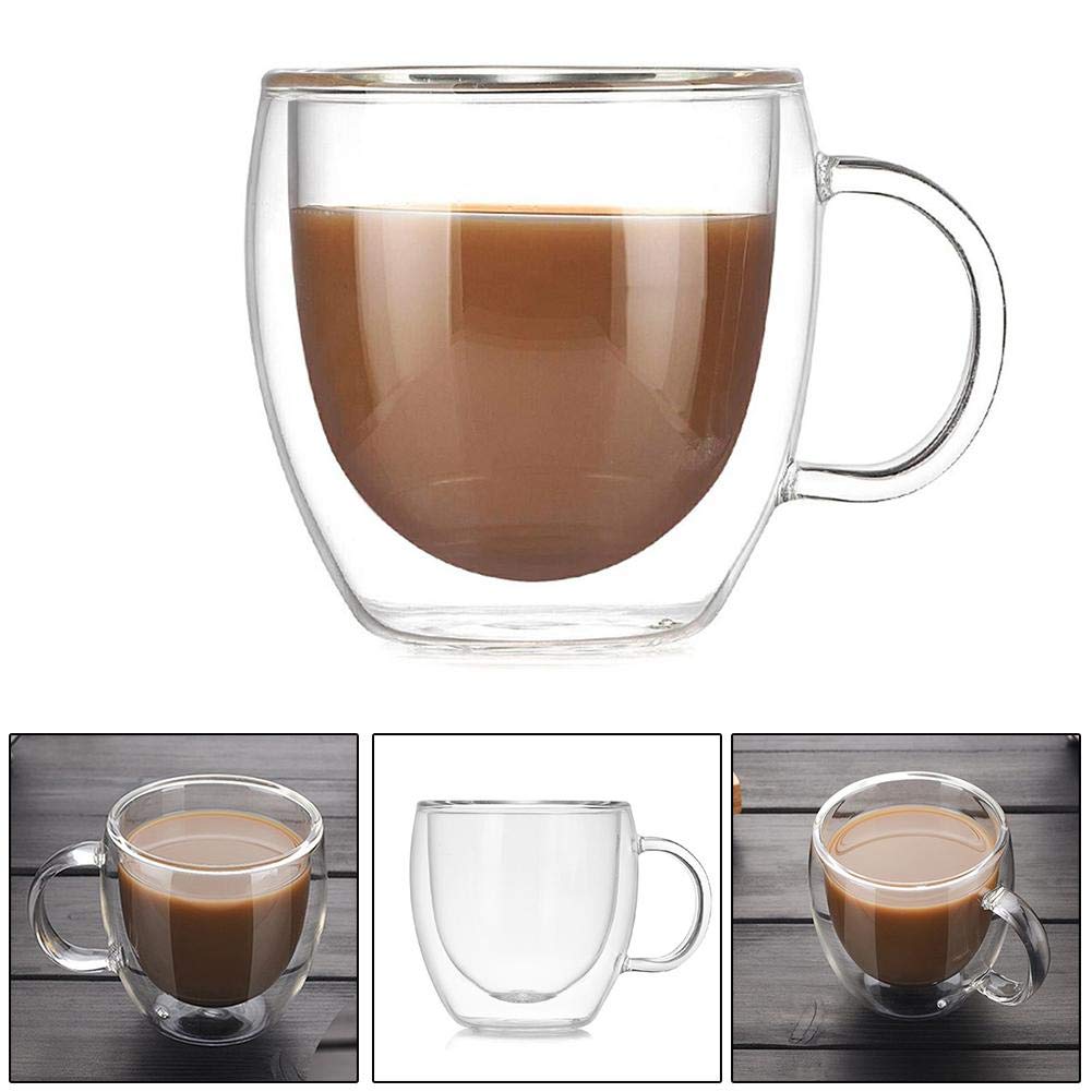 Café Thé Tasse en verre double couche avec poignée Tasses en verre transparent en borosilicate