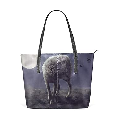 FeiHuang Moon Wolf Leather Top Handle Satchel Girl Handbag Shoulder Tote Bag for Girls Women
