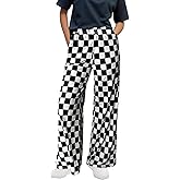 WSPLYSPJY Women's Casual Checkered Pants Elastic Waist Comfy Loose Wide Leg Pants with Pockets,XS - XXL